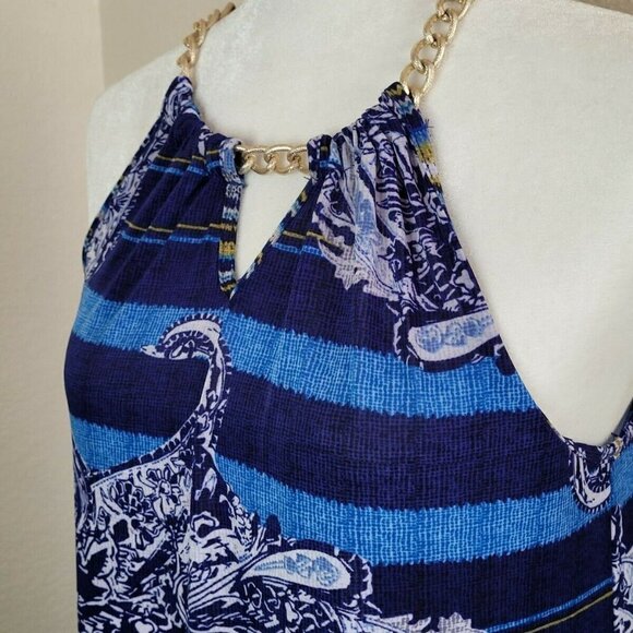 Mlle Gabrielle Blue Stripe Paisley Halter Mini Shift Dress Size Medium - Picture 5 of 7